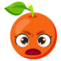 Angry orange fruit with a furious expression, wide eyes, and a yelling reaction. Perfect for food illustrations, packaging, emoji collections, stickers, and fresh fruit-themed designs