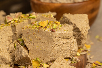 halva made from roasted sunflower seeds and crushed into one solid mass