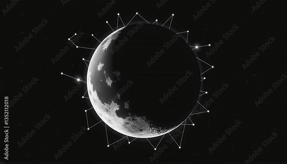 Aufkleber celestial moon with constellations in a minimalistic style