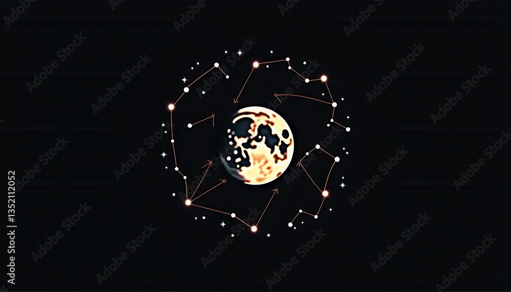 Poster celestial moon and constellations in minimalistic layout
