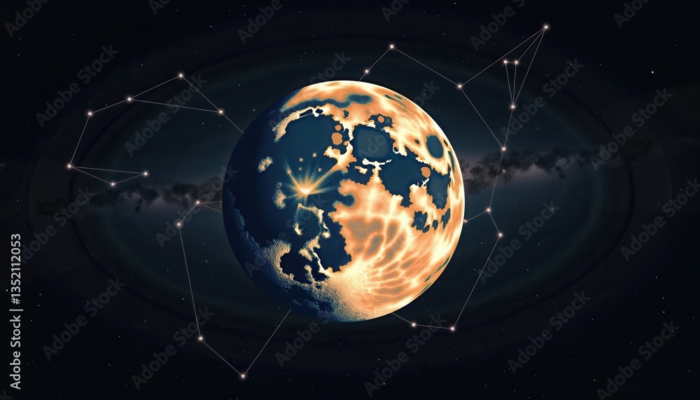 Aufkleber celestial moon with constellations in minimalistic layout