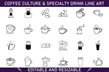 Coffee Culture Specialty Drink Line Art Icons Editable Set