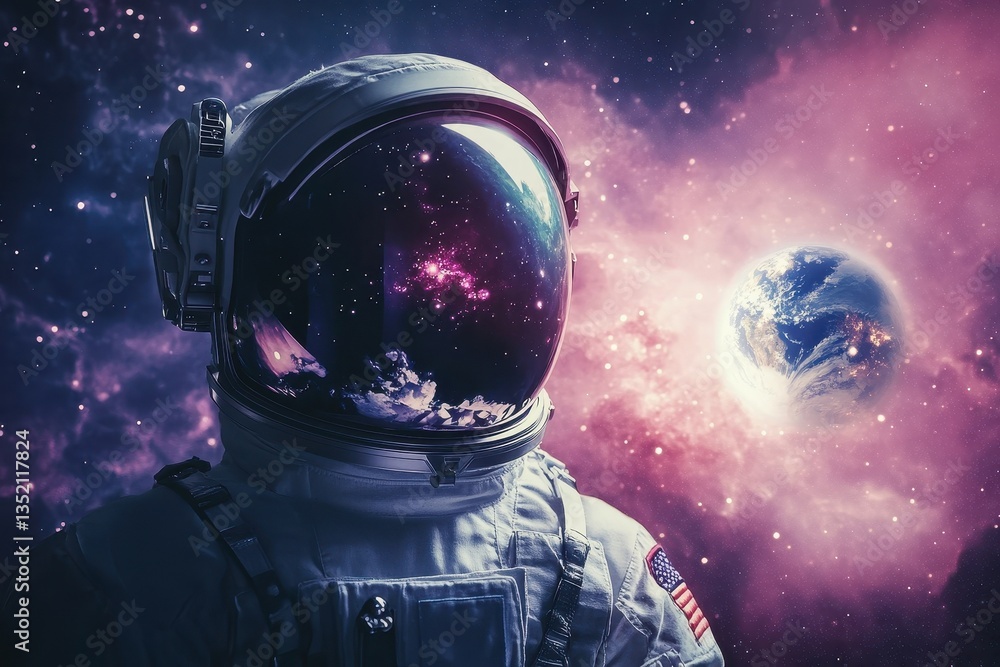 Wall mural an astronaut contemplates the universe while floating through space alone