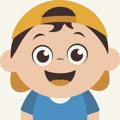 Obraz premium Playful Cartoon Portrait of a Joyful Young Boy Wearing a Baseball Cap Exhibiting Childhood Innocence and Charm in a Simple Vector Style Illustration
