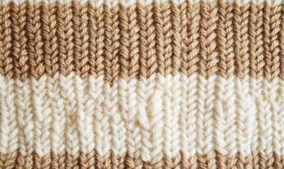 Close-up view of a knitted fabric texture stripes. Cozy wool yarn pattern perfect for backgrounds