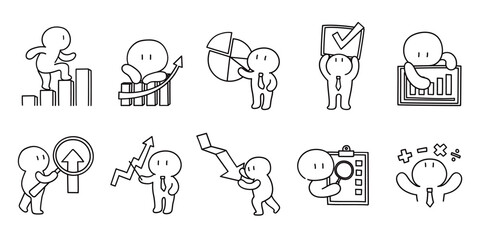 Fototapeta premium Doodle Style Business Data Analysis and Success Icons Collection