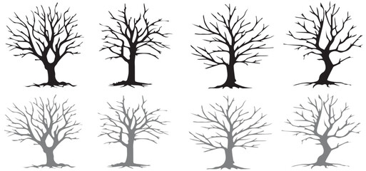tree silhouettes vector illustration, perfect for nature, park, and landscape themes. Oak Tree Silhouette vector