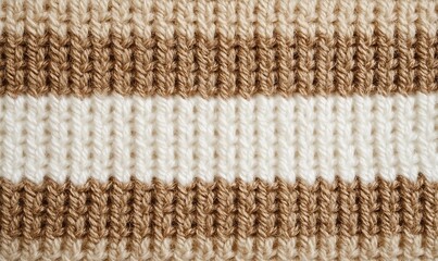 Close-up view of a knitted fabric texture stripes. Cozy wool yarn pattern perfect for backgrounds