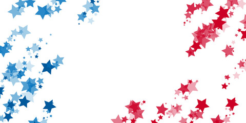 Blue and red stars confetti decoration.  Patriotic design element. Special effect on transparent background.