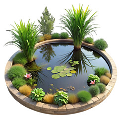 Obraz premium Circular Garden Pond Design isolated on transparent background