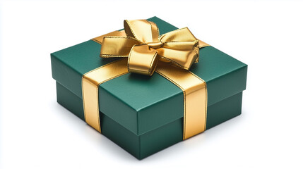 Obraz premium A green box with gold ribbon on top