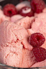 sweet frozen red ice cream with raspberry flavor