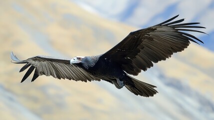 Obraz premium A Andean condor soaring over mountain peaks, its massive wingspan casting shadows below.