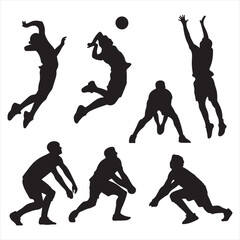 set of vector various volleyball player silhouettes	