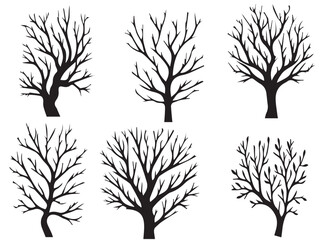 Obraz premium Silhouette Dead Tree without Leaves Set. Large collection Scary trees. Creepy tree. Vector illustration