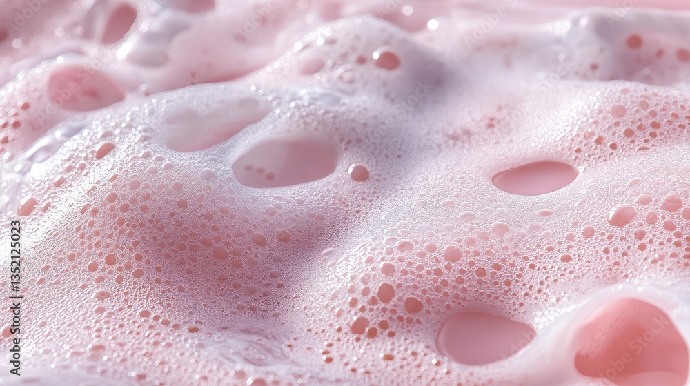 Poster Close-up of Soft Pink Bubble Foam with Textured Appearance Enhancing the Visual Delight of Suds in a Serene, Relaxing Environment for Spa and Bath Settings
