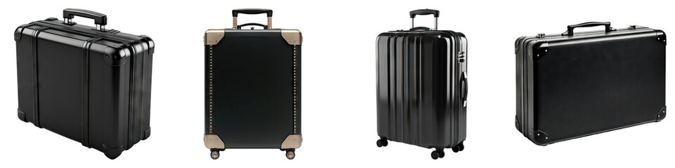Black suitcase image isolated on transparent background. PNG , Set of