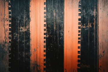 Obraz premium Abstract Dark Orange and Black Wooden Texture with Filmstrip Border Design