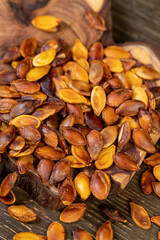 ripe pumpkin seeds fried to brown and golden