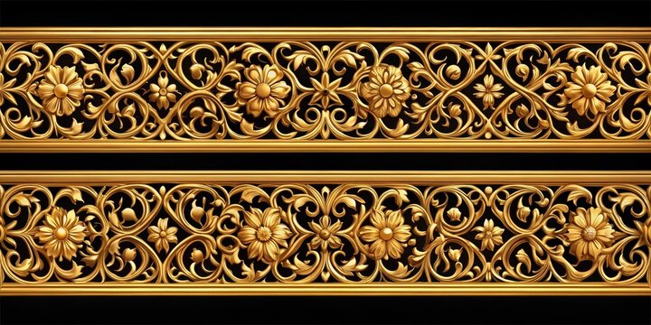 Intricately woven golden bars with ornate floral patterns and curved motifs, ornamentation, decorative,  ornamentation