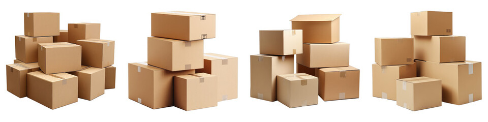 Cardboard boxes isolated on transparent background. PNG , Set of