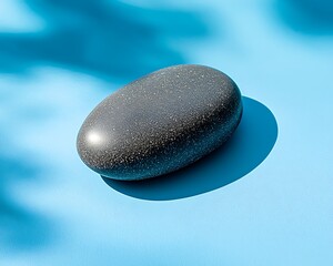 Smooth Gray River Stone on Blue Background