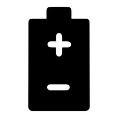 Battery icon with plus and minus signs. Symbol of polarity, technology, and energy. A digital graphic, simple illustration representing power source and electrical concept, indicating battery terminal