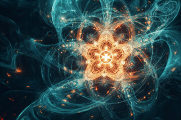 Fototapeta premium Abstract fractal mandala swirling with medical symbol for wellness and healing concepts