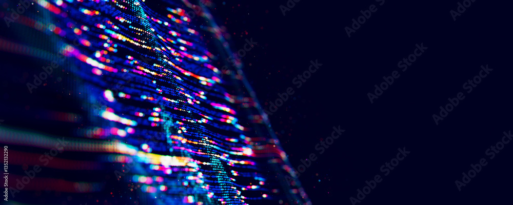Poster abstract big data digital stream waves. information flow concept. llm learning process, ai technolog