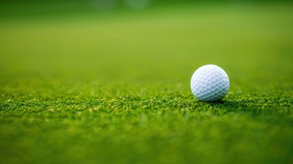 Close-up of a golf ball on a neatly trimmed green, symbolizing precision and focus in the sport.