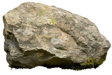 Obraz premium Large Gray Boulder with Green Moss on White Background