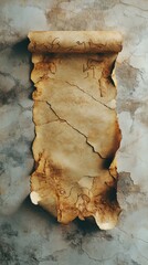 An aged scroll containing mysterious symbols rests on a rough wall