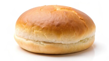 Soft, fluffy bread bun with a subtle sheen on its surface, sitting atop a plain white background , soft bun, isolation