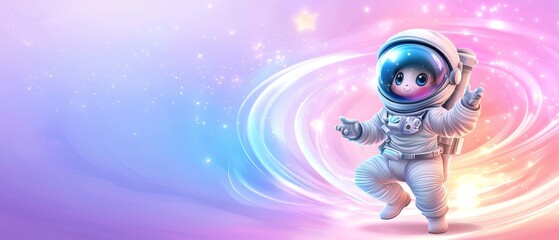Fototapeta premium Astronaut relaxing in spa cosmic setting flat design illustration whimsical environment playful viewpoint