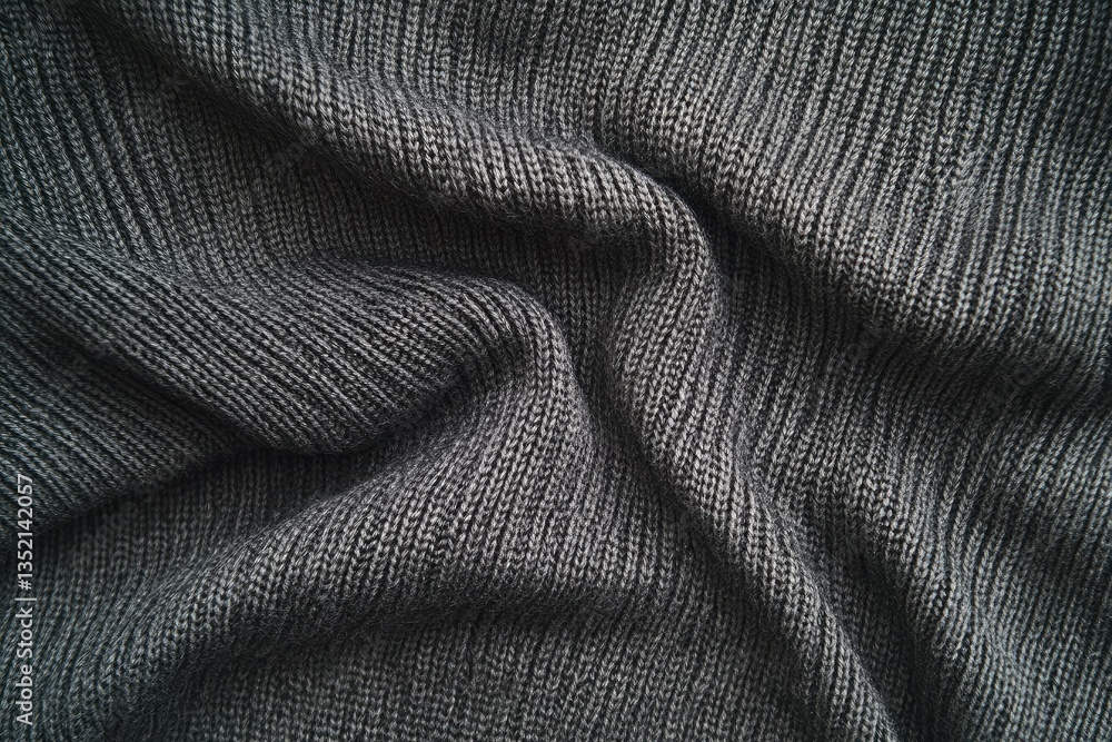 Poster close-up view of soft. textured gray fabric with gentle folds and ripples. creating a cozy atmospher