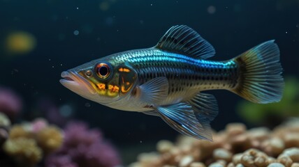 Fish in aquarium, profile view