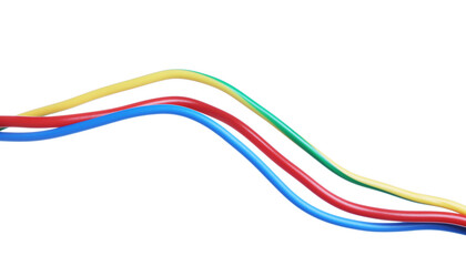 Many colorful electrical wires on white background