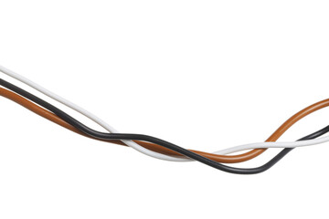 Three colorful electrical wires isolated on white
