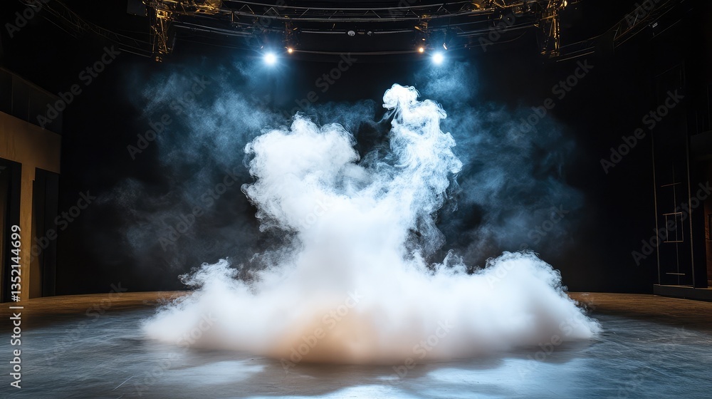 Poster dramatic stage fog with bright lights creating an atmospheric effect in a darkened theater during a 