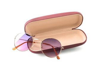 One case with sunglasses isolated on white