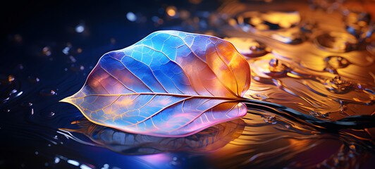 an extremely detailed study of a chrome leaf standing in a psychedelic landscape, ai generative