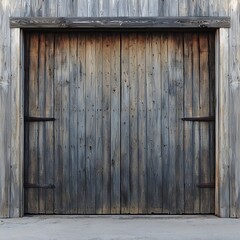 A weathered wooden door in a barn featuring a classic latch and distinctive grain pattern evoking rustic aesthetics