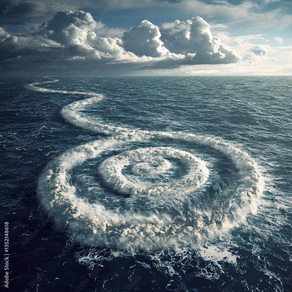 Poster majestic boat floating on the vast ocean surrounded by waves and the serenity of water creating a pe