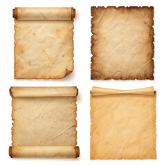 Set of Aged Vintage Scrolls and Parchment Paper with an Antique Texture