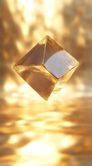 A golden crystal floats elegantly within a beautiful warm background