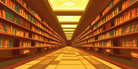 A long corridor lined with rows of books on shelves