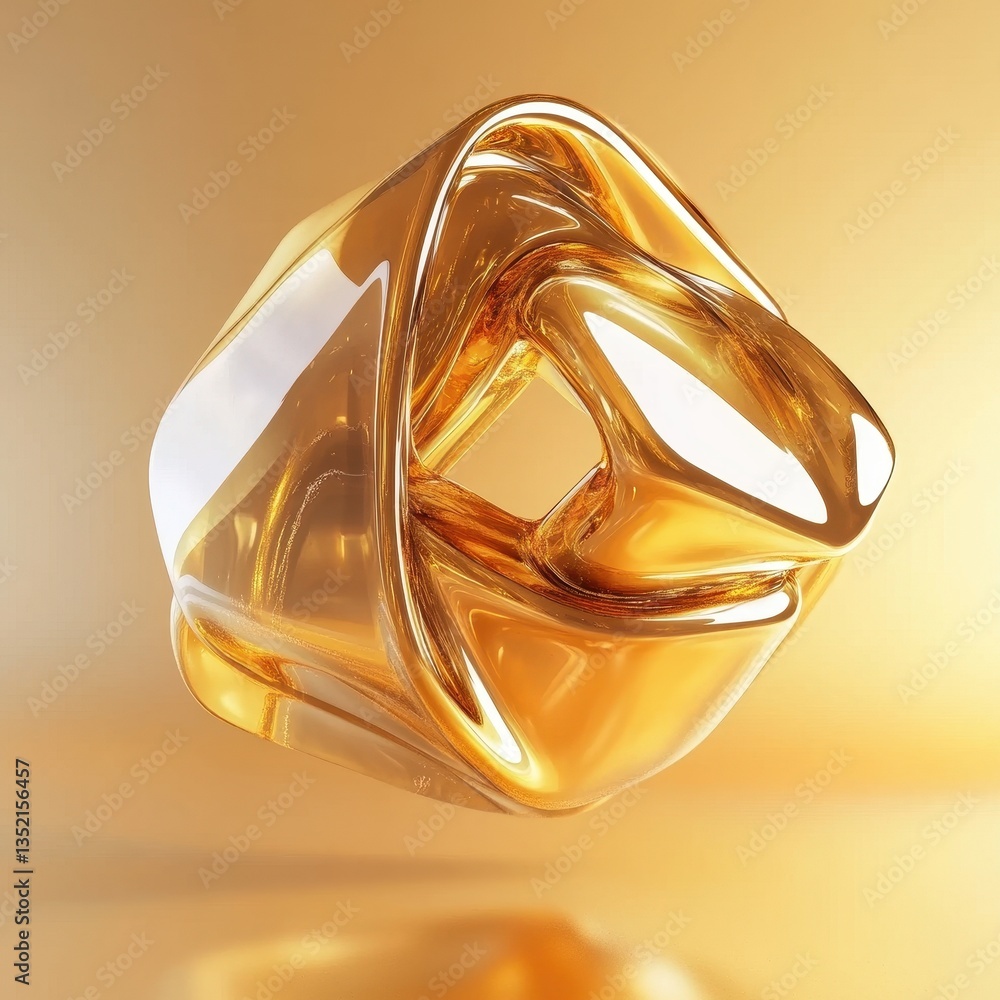 Poster a flowing abstract golden object suspended against a soft backdrop