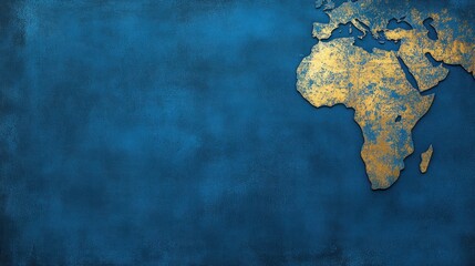 Golden Africa on a Blue World Map Background