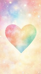 Fototapeta premium A colorful watercolor heart floating in a pastel starry sky