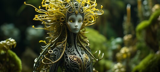Paper quilling Celery Dryad Nano Robot full body in a sea of diamonds , ai generative